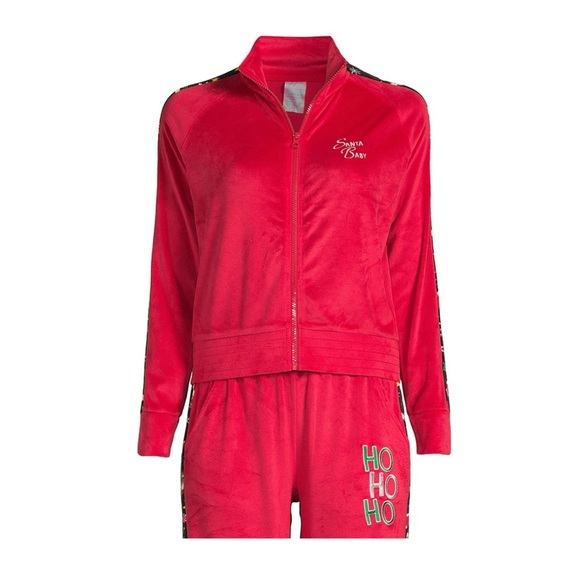 Red plush cozy velour sequin metallic embroidered jacket‎ joggers set size Small - Picture 8 of 13